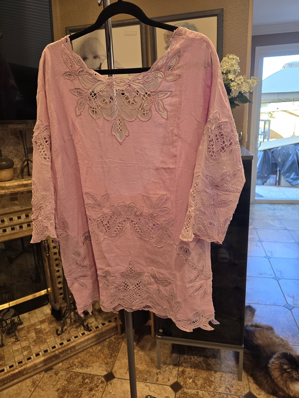 Anthropologie Pink Embroidered Lace-Detail Mini Dress